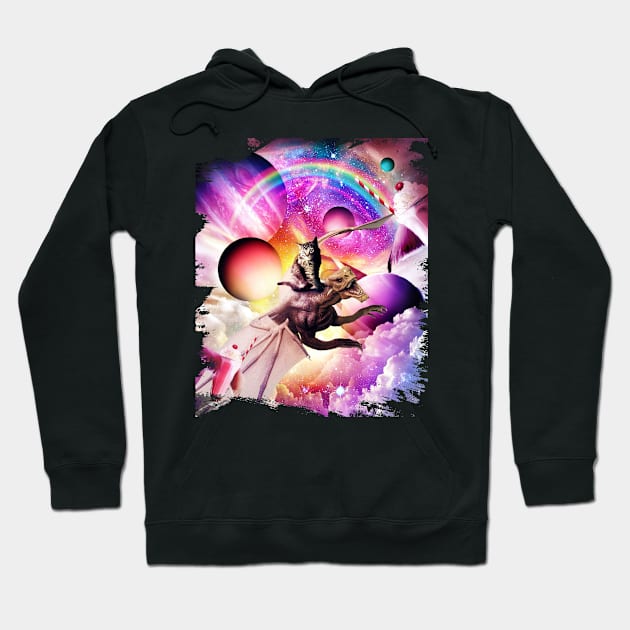 Space Cat Riding Dragon - Milkshake Rainbow Hoodie by Random Galaxy